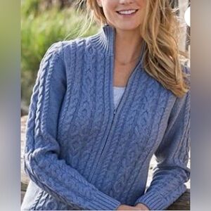 L.L.Bean Full Zip Navy Cable Knit Sweater 100% Cotton in Classic Fisherman Style
